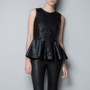 ZARA Black Floral Embroidered Peplum